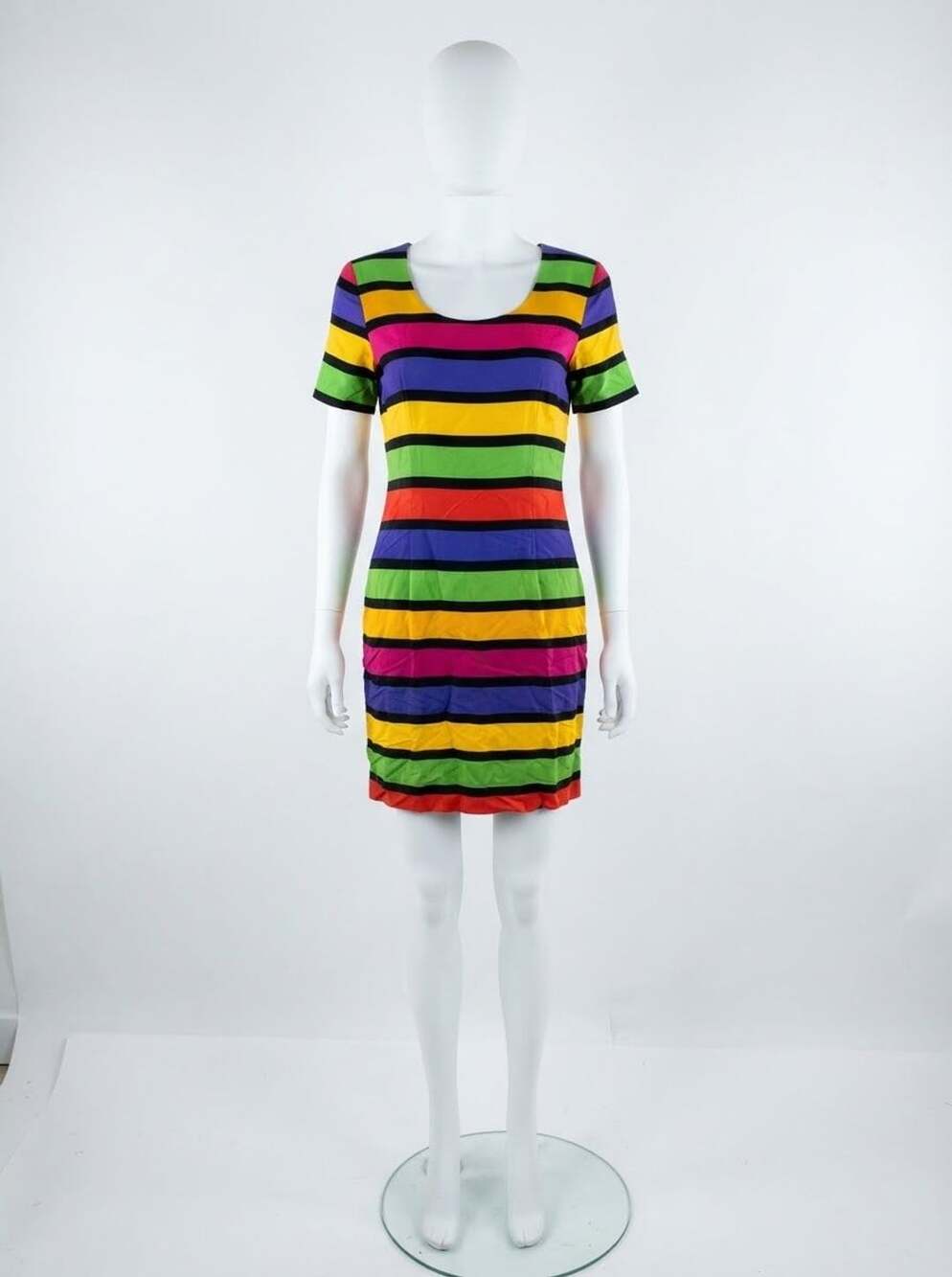 Vintage Just Jaclyn Rainbow Striped Romper Dress Sz 11/12 Bright 90s Multi-Color